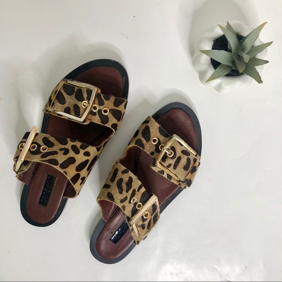 Topshop Shoes - Topshop Leopard Mohair Buckle Slip On Sandals